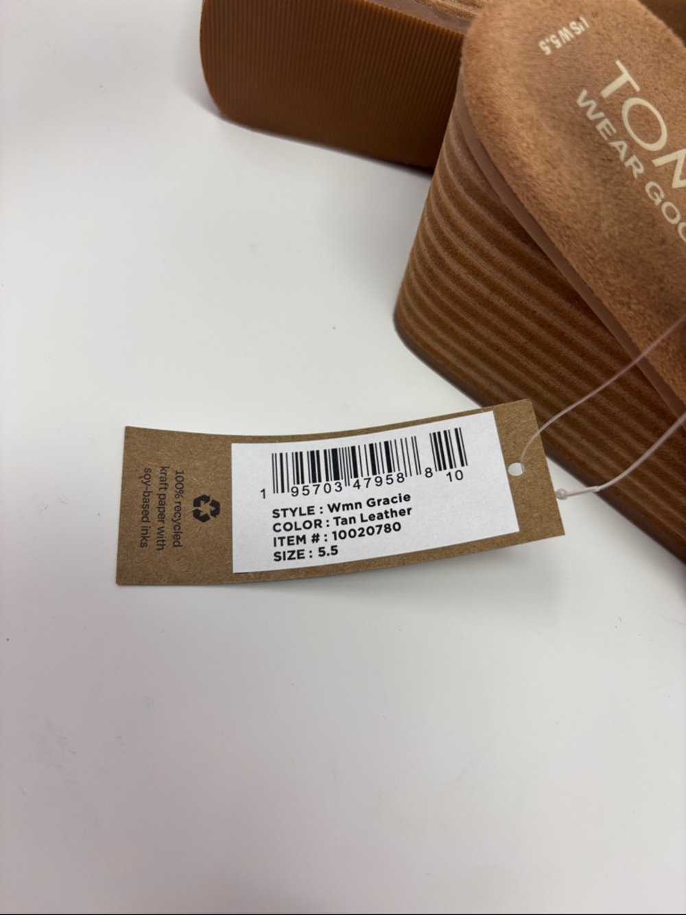 TOMS Women’s Brown Leather Wedge Sandals - Picture 7 of 7